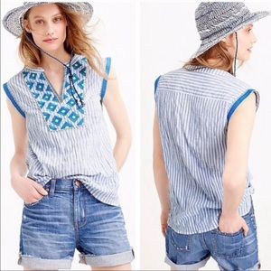 J. Crew Sunburst Stripe Embroidered Popover Top Womens Size 4 Crinkle Stripe